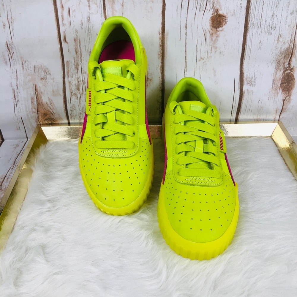 New Rare Puma Cali 90s Neon Lime Fuchsia Sneakers - Picture 5 of 8